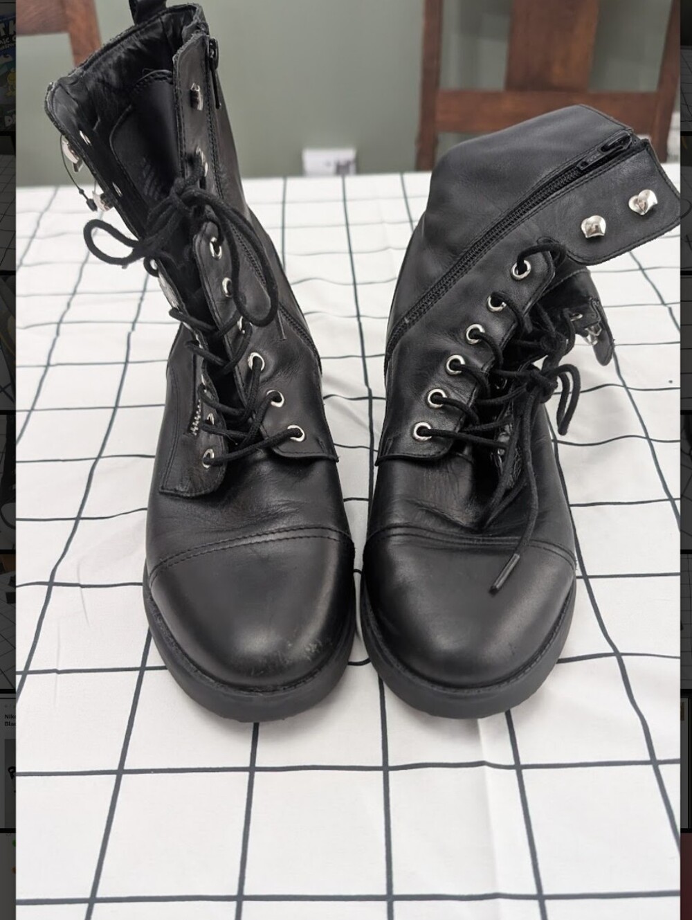 Marc Fisher ULINN Black Leather‎ Combat Boots Sz 9.5 Lace Up Zip Moto Grunge - Picture 2 of 7